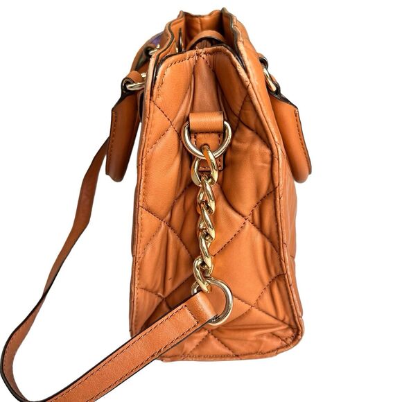 Michael Kors Quilted Shoulder Bag Carmel Tan Chain Multicompartment Handbag READ - Picture 6 of 16